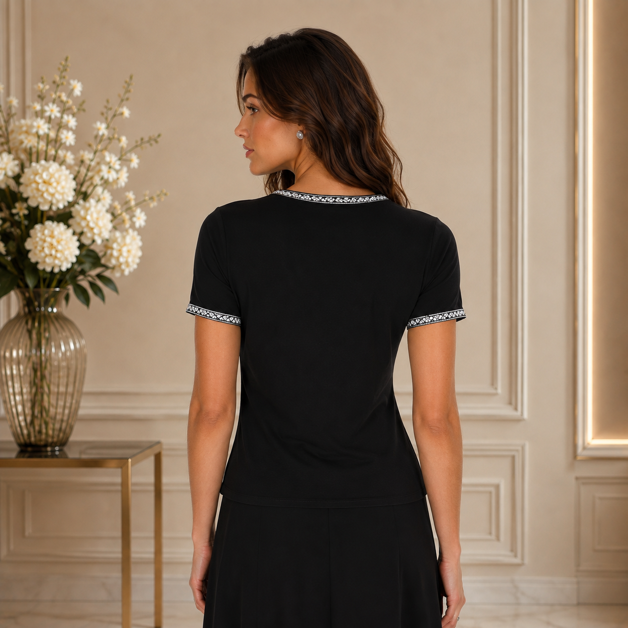 Frank Lyman Black Jeweled Neckline Top 269008