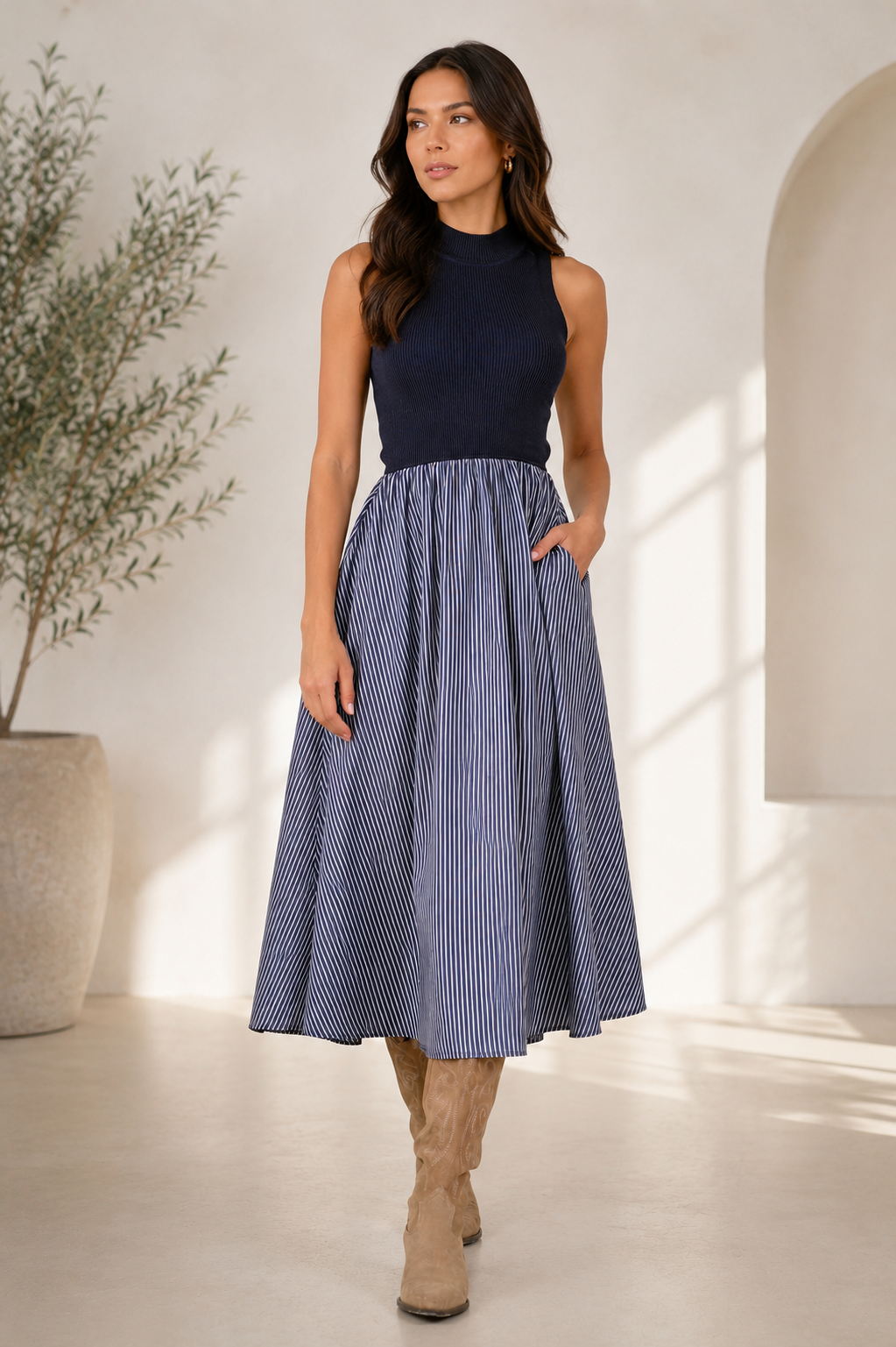 Elan Knit Mock Neck Maxi Dress CSVS50341