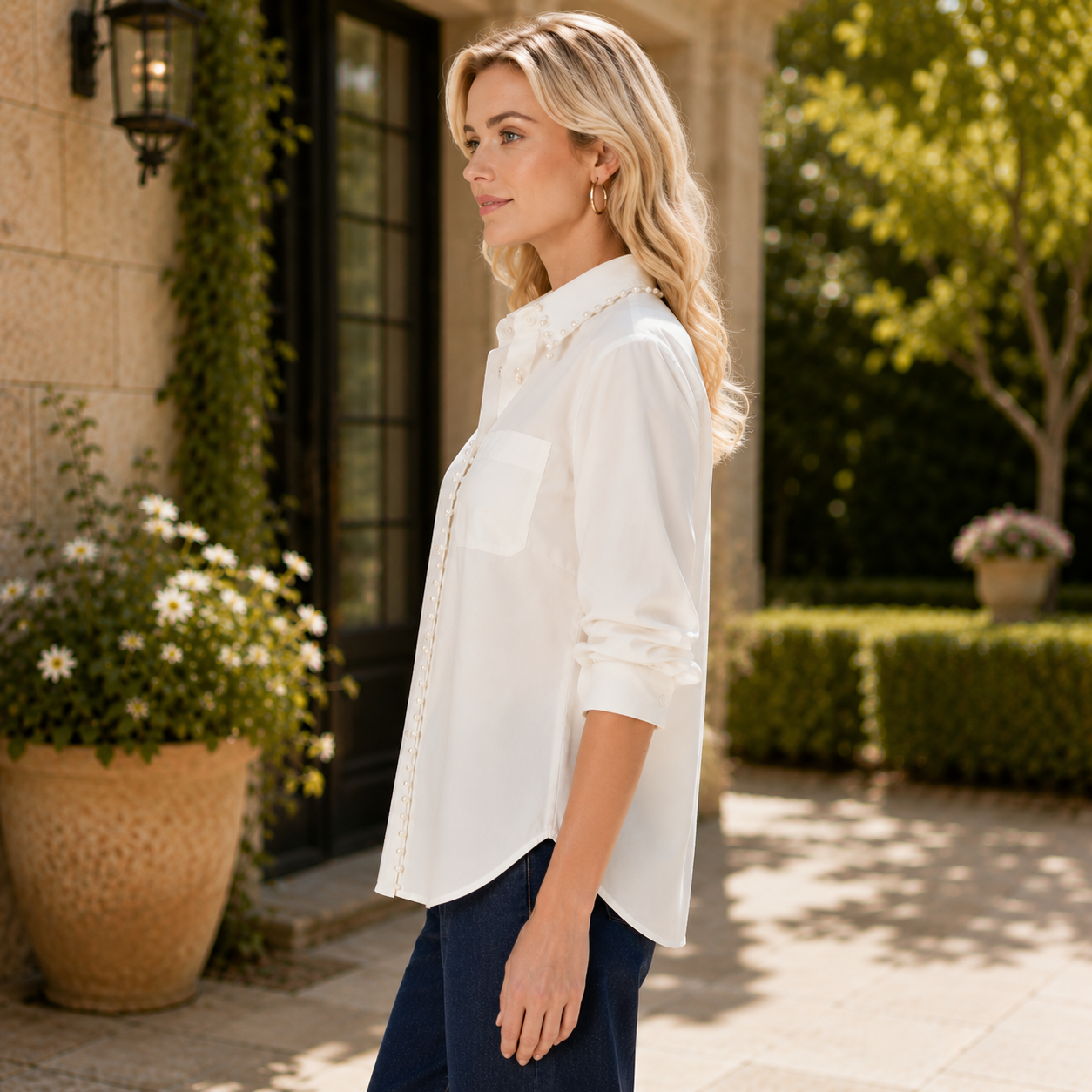 Joseph Ribkoff White Top w/Pearls 263923