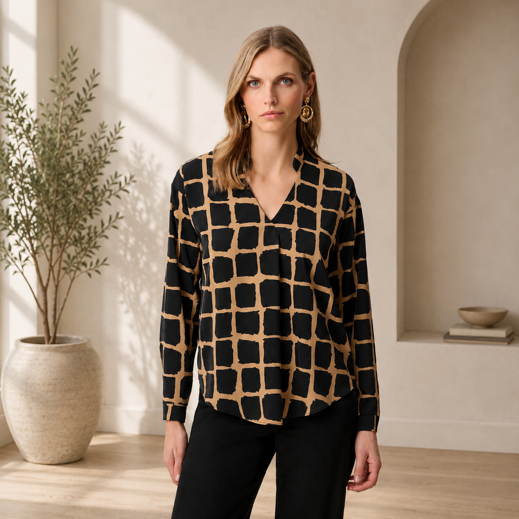 JOSEPH RIBKOFF Buttoned V-neck Casual Shirt Style 263169