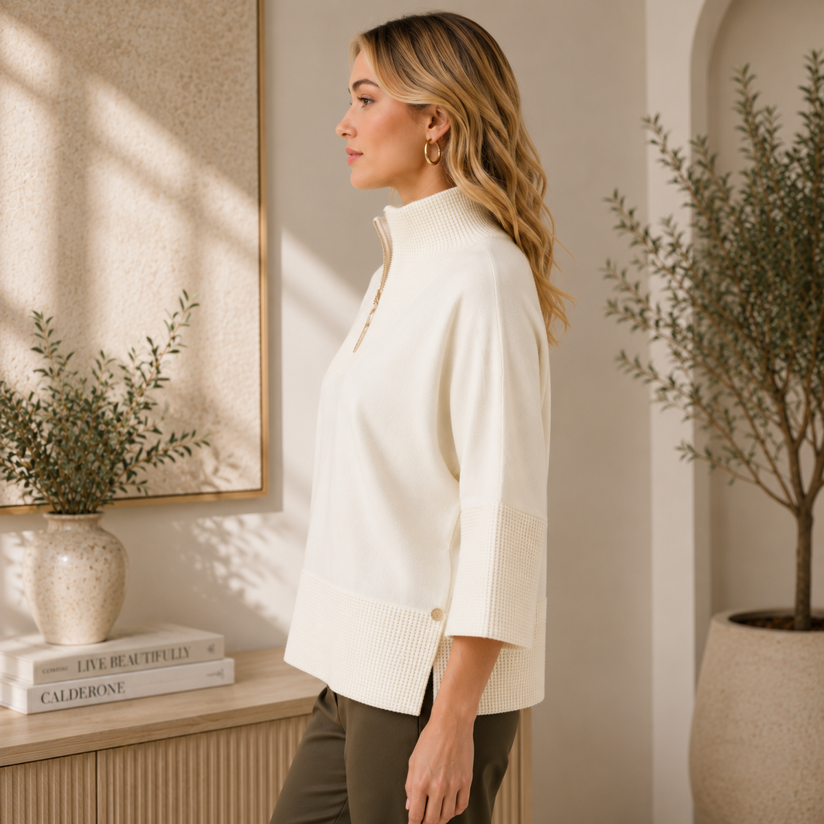 Joseph Ribkoff Funnel-Neck Sweater with Zipper Style 263937