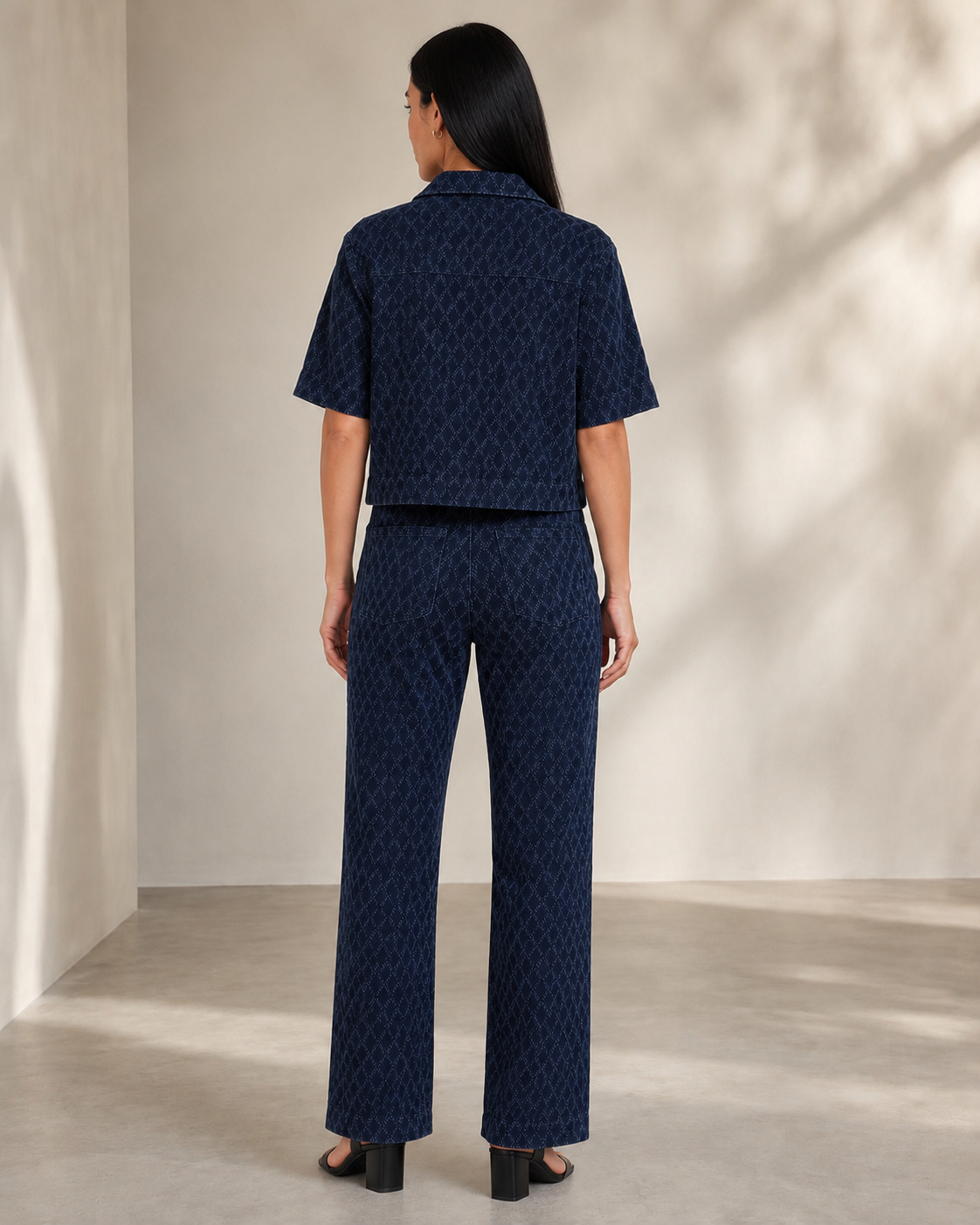 Elan Diamond Denim Top w/ Buttons JED11748
