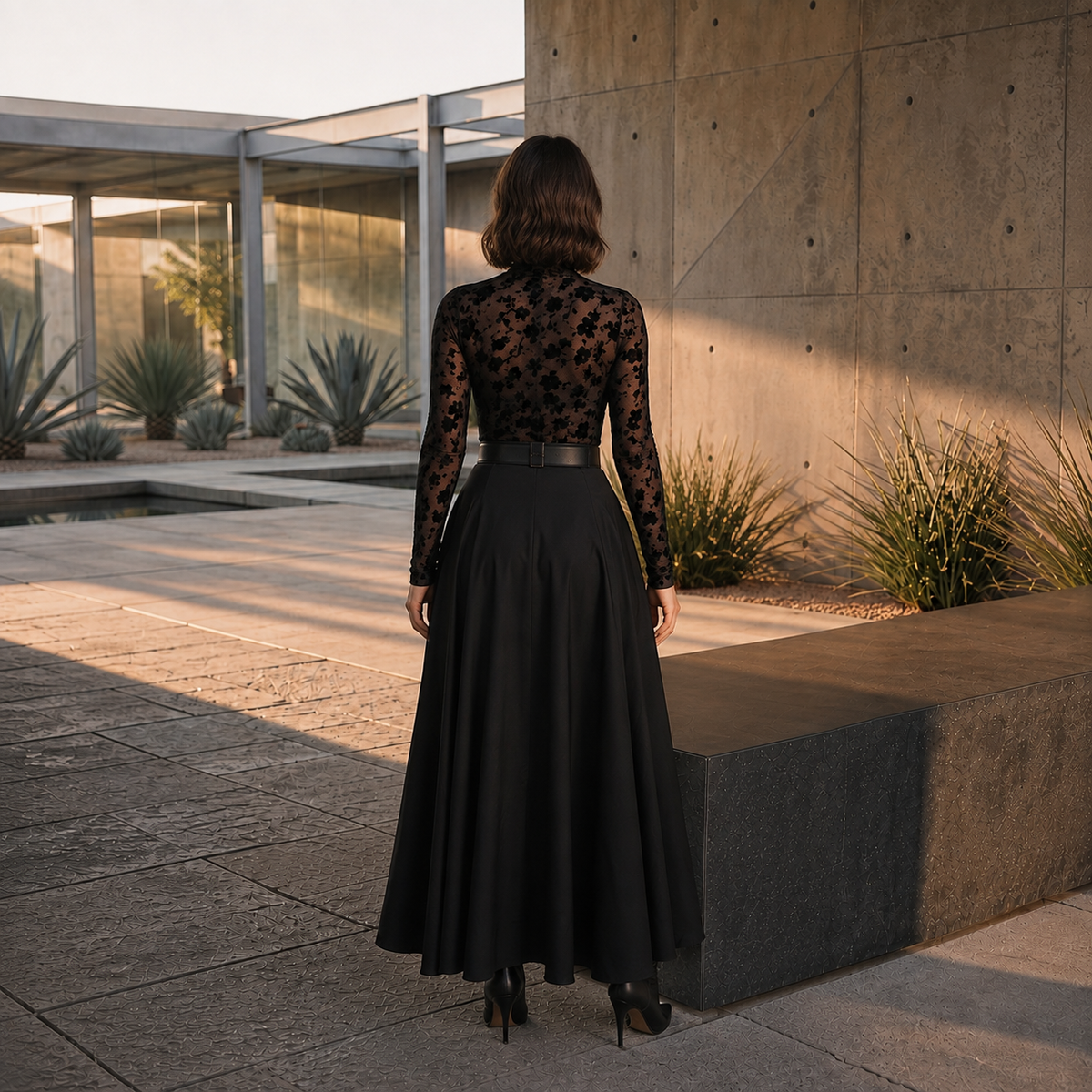 Beulah Black Floral Sheer Velvet Turtleneck Top