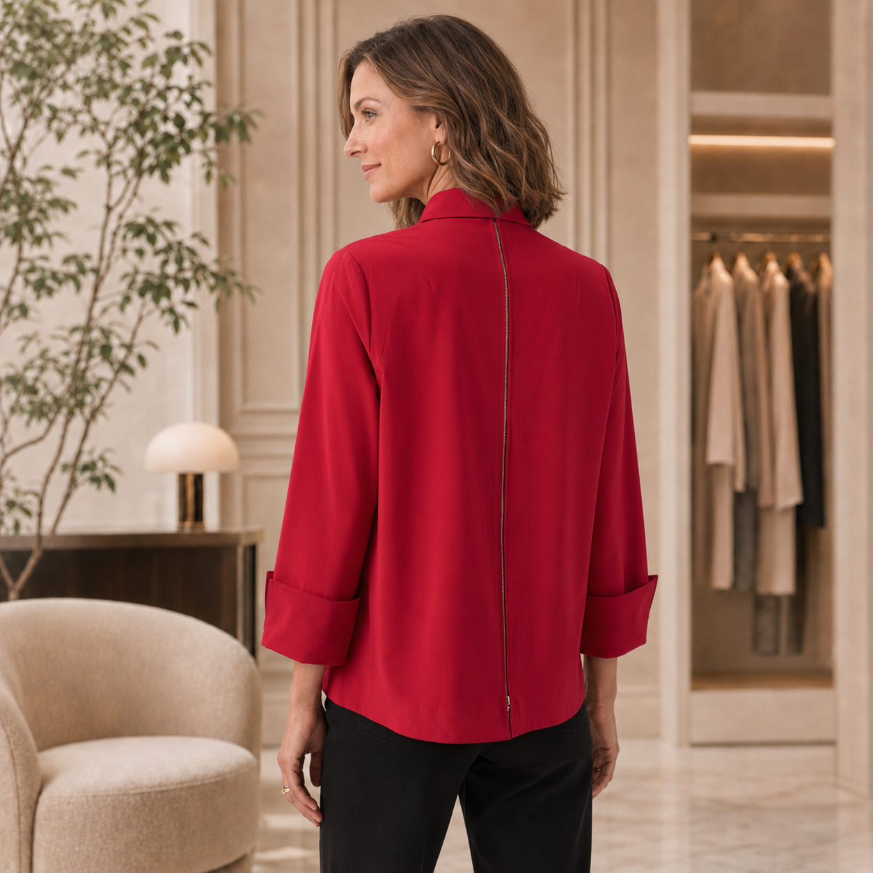 Joseph Ribkoff Stretch Poplin Button-Front Boxy Blouse Style 253923F26