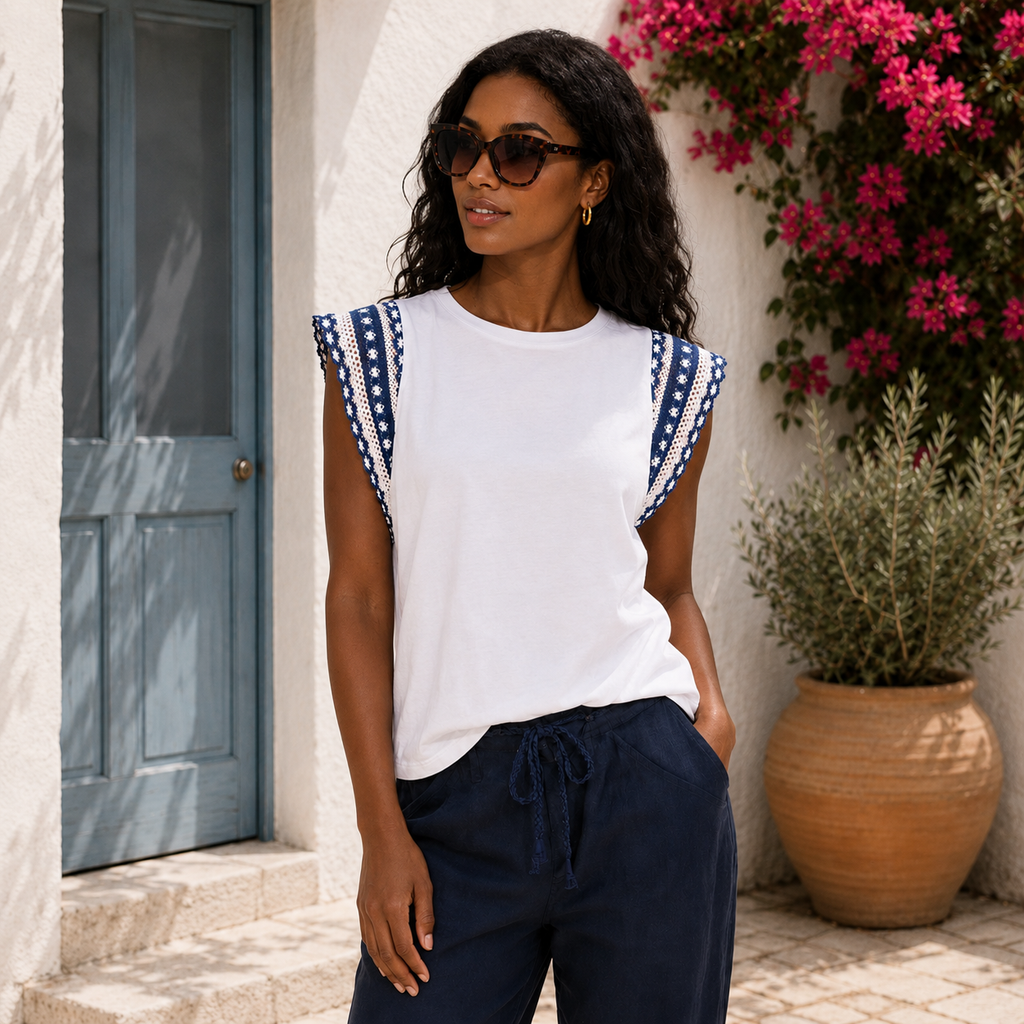 Nic + Zoe Knit Trim Cotton Slub Top