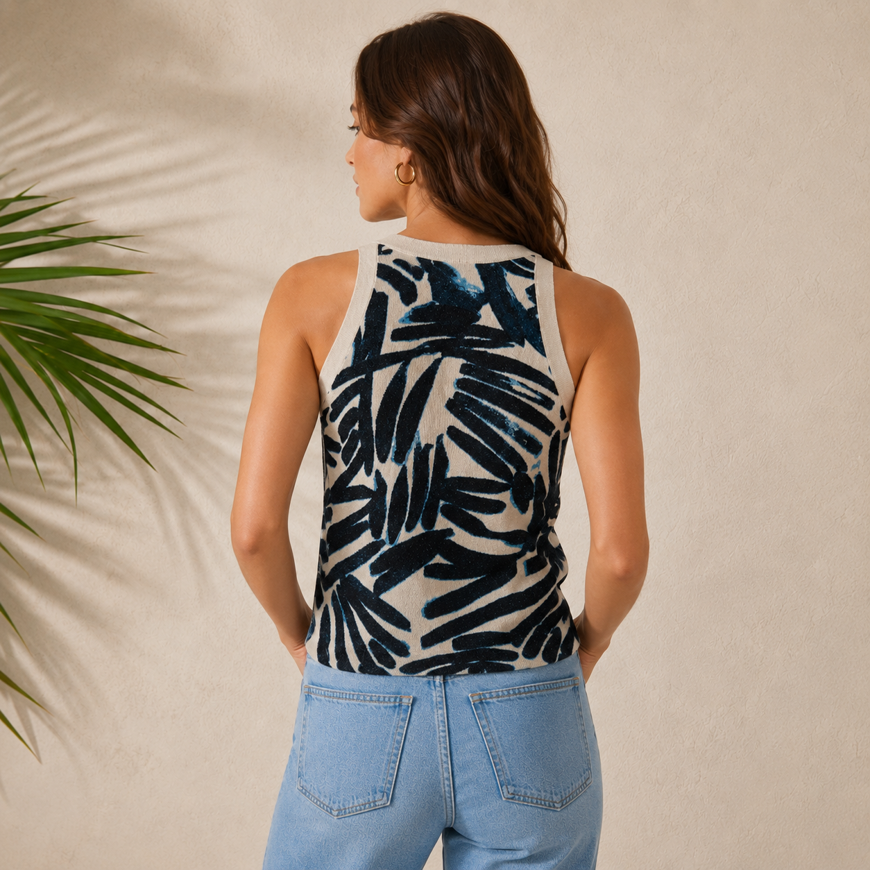 Nic + Zoe Painted Palms Sweater Tank