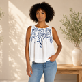 Liverpool Sleeveless Boat Neck Woven Top