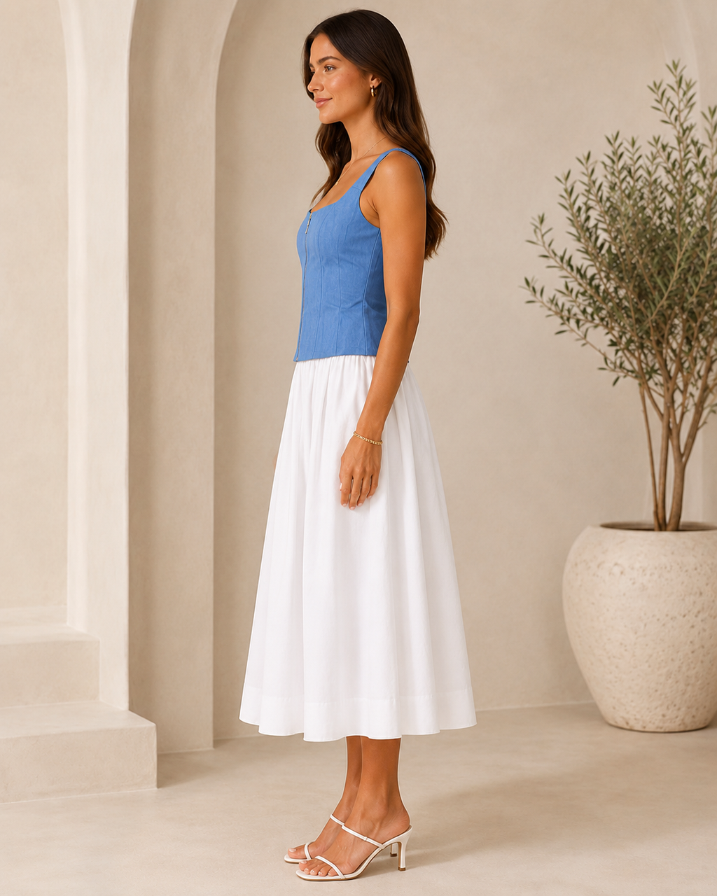 JS71 Wells Denim & Cotton Poplin Dress