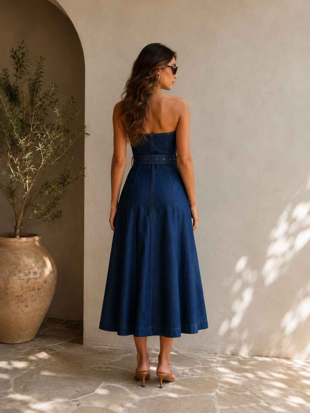 JS71 Mercer Strapless Belted Dress in Indigo