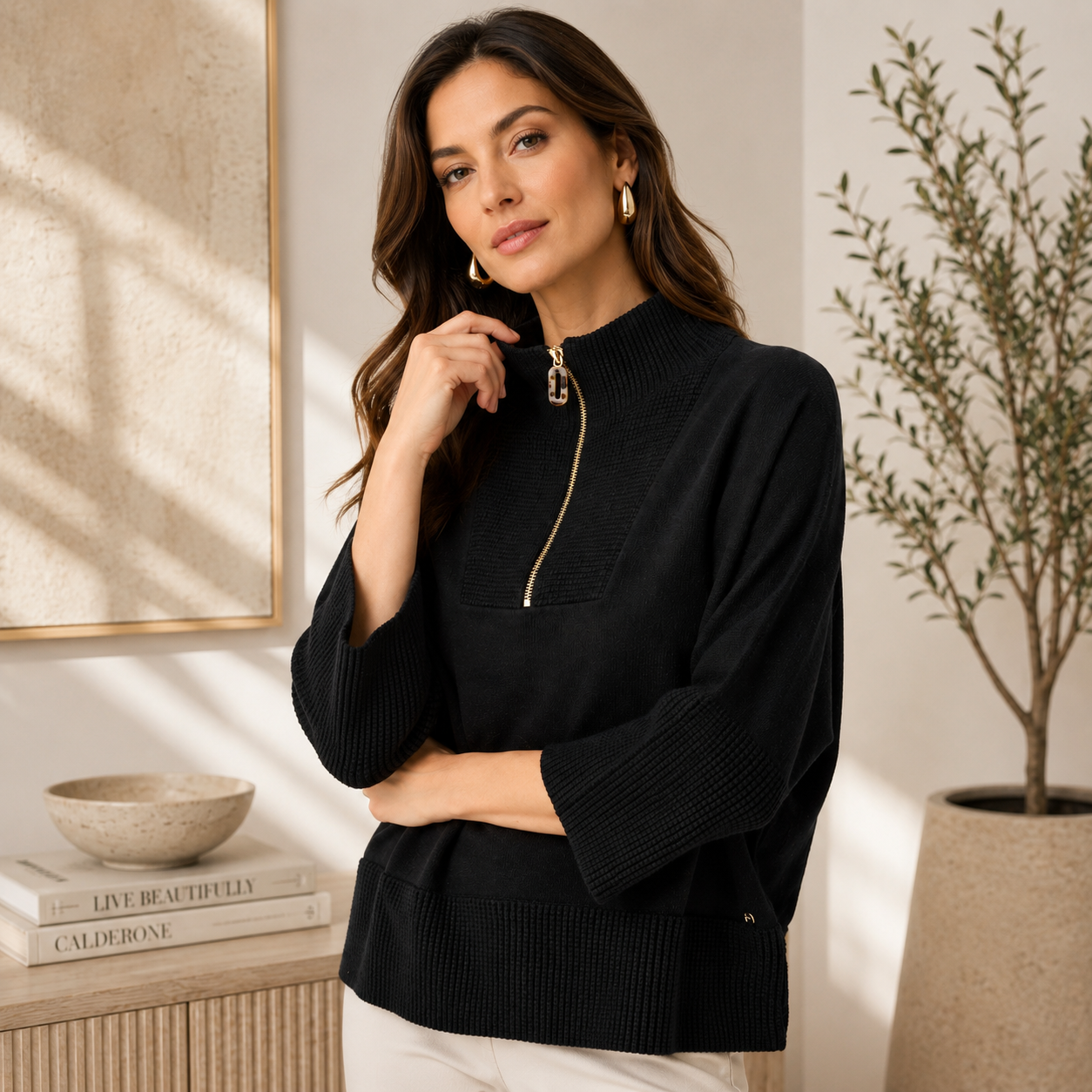 Joseph Ribkoff Funnel-Neck Sweater with Zipper Style 263937