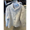 Metric Knits Cream Faux-Fur Snap-Front Cardigan, original front and back views.