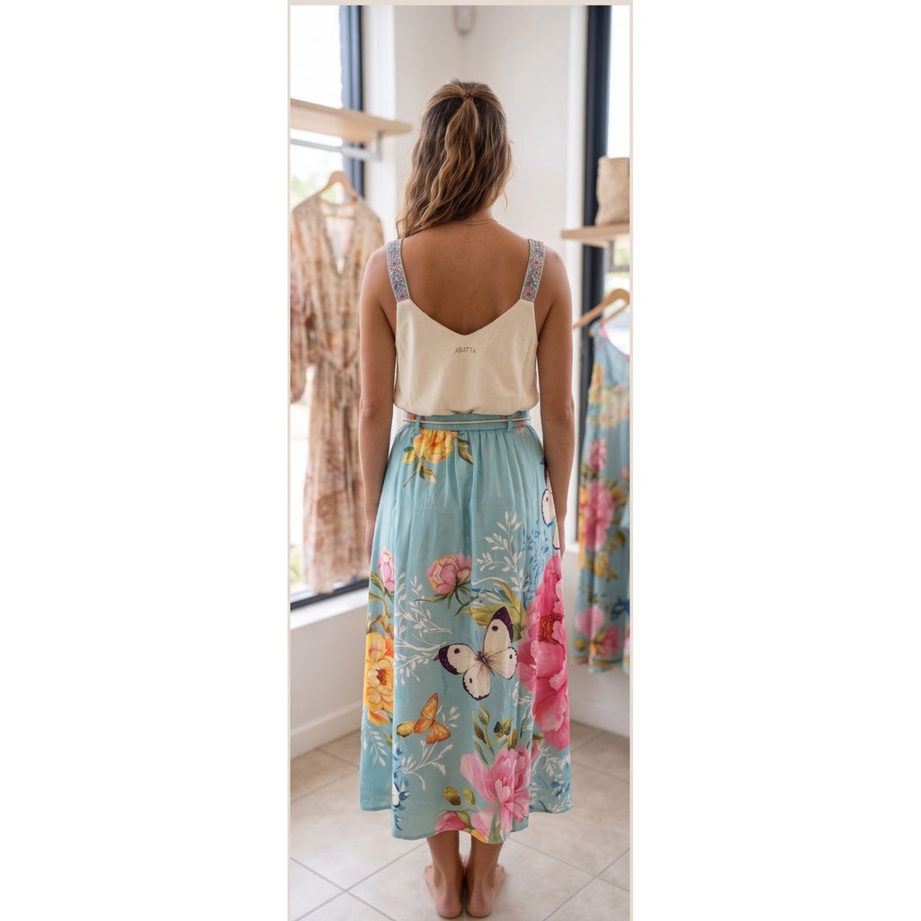 Aratta California Dreaming Reversible Cami in Milky Blue, back view