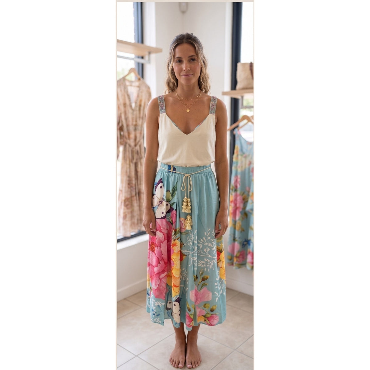 Aratta California Dreaming Reversible Cami in Milky Blue, front view
