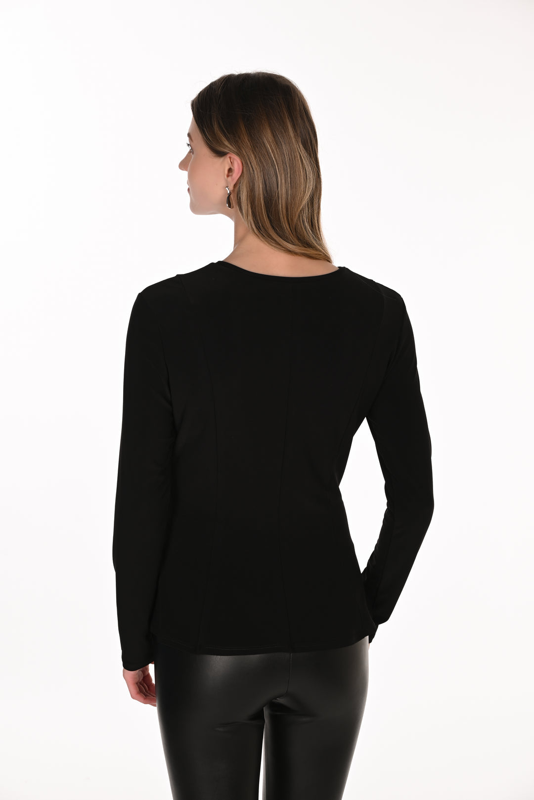 Frank Lyman 263027 black peplum knit top back view
