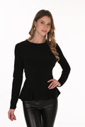 Frank Lyman 263027 black peplum knit top front view