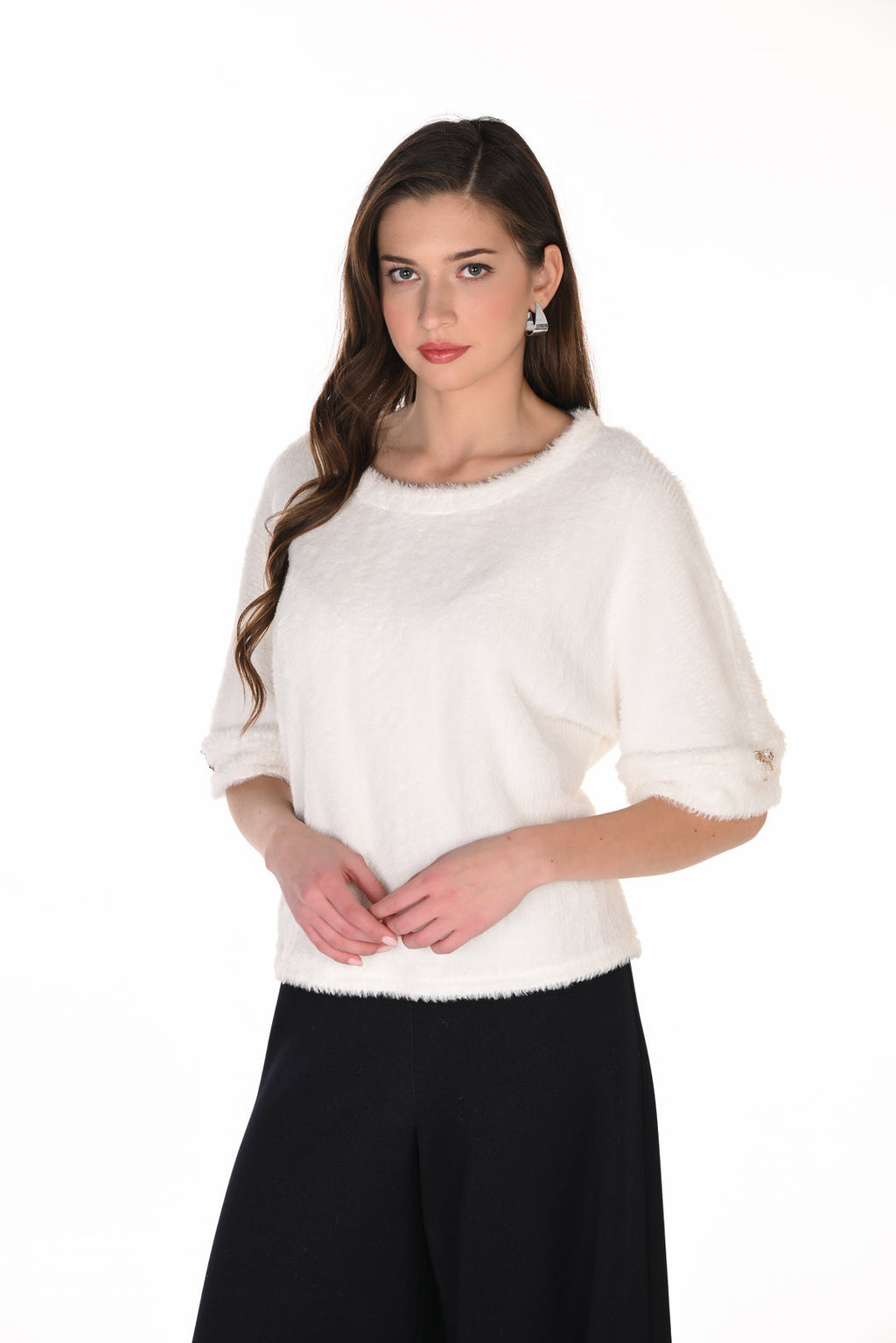 Frank Lyman 263356 cream knit top front view