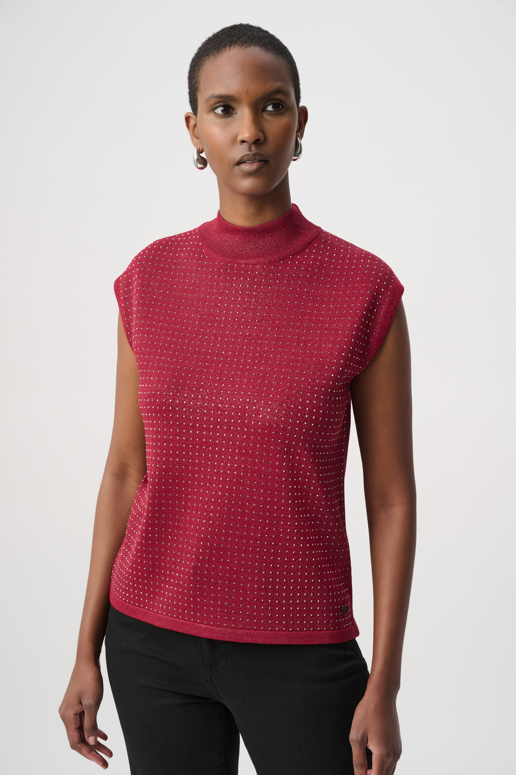 Joseph Ribkoff 254935W26 Deep Cherry sleeveless sparkle top - front view