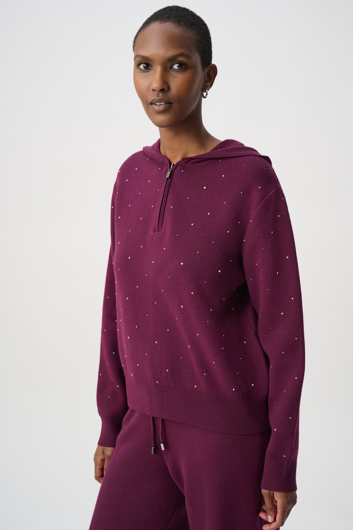 Joseph Ribkoff 264618 sparkle hooded top in Elderberry - alternate view