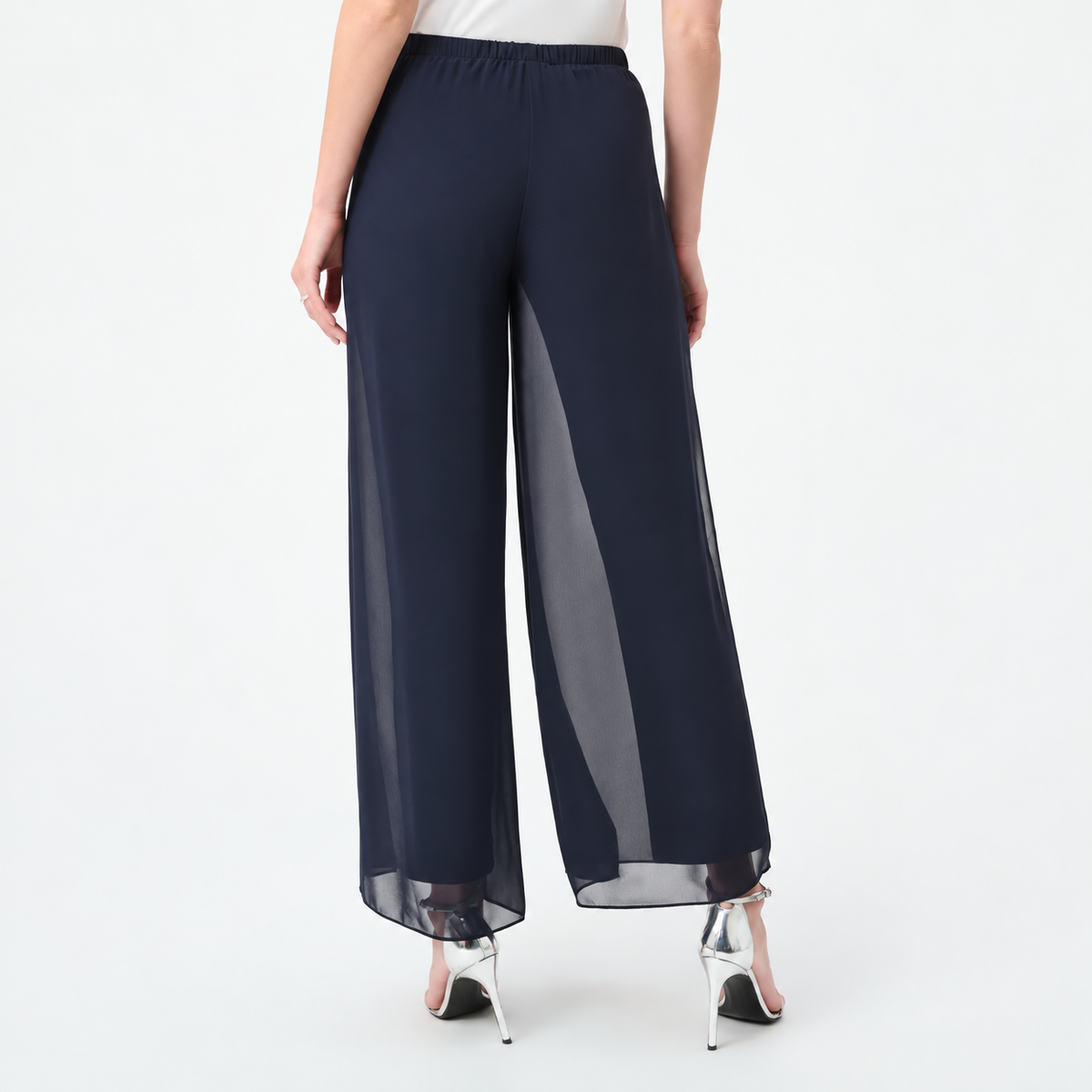 Joseph Ribkoff 264729 Midnight Blue chiffon wide-leg pants, back view