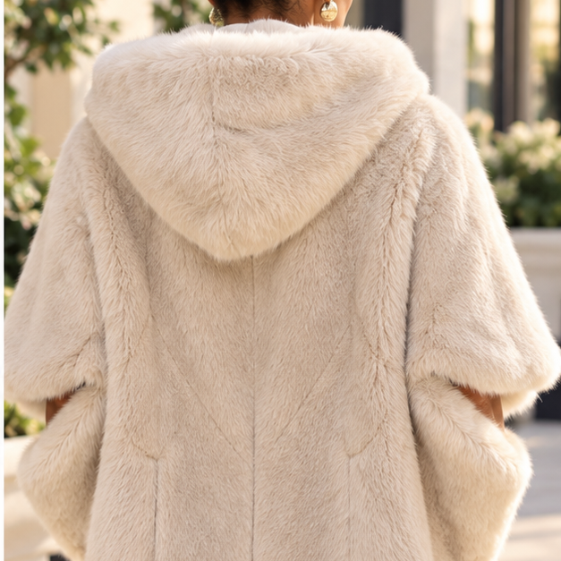 Joseph Ribkoff Style 264910 Almond faux fur cocoon coat back view