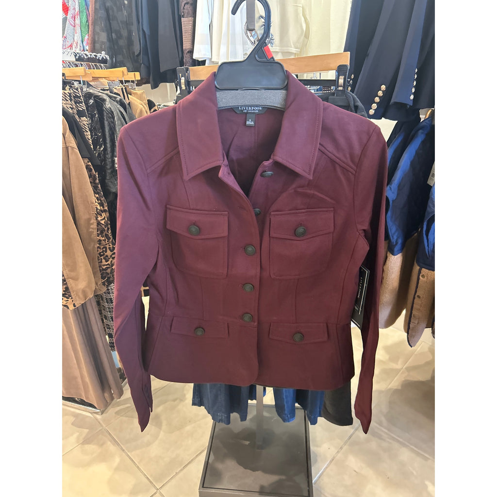 Liverpool Peplum Jacket — Burgundy — front