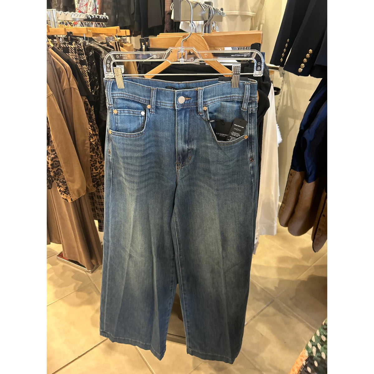 Liverpool Kit Wide Leg Jeans in Blue, front view