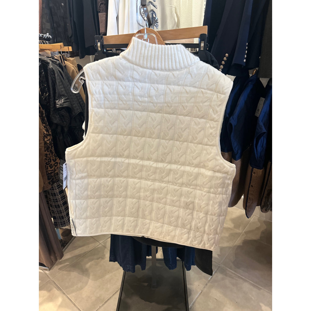 Liverpool Reversible Zip Front Quilted Vest — Cream — back