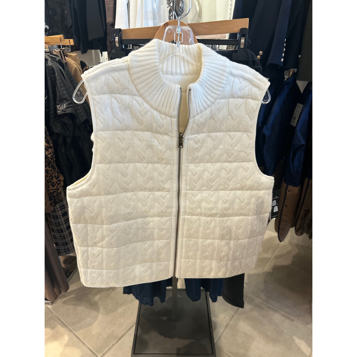 Liverpool Reversible Zip Front Quilted Vest — Cream — front