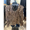 Liverpool Double Ruffle V-Neck Blouse — Brown/Cream — front
