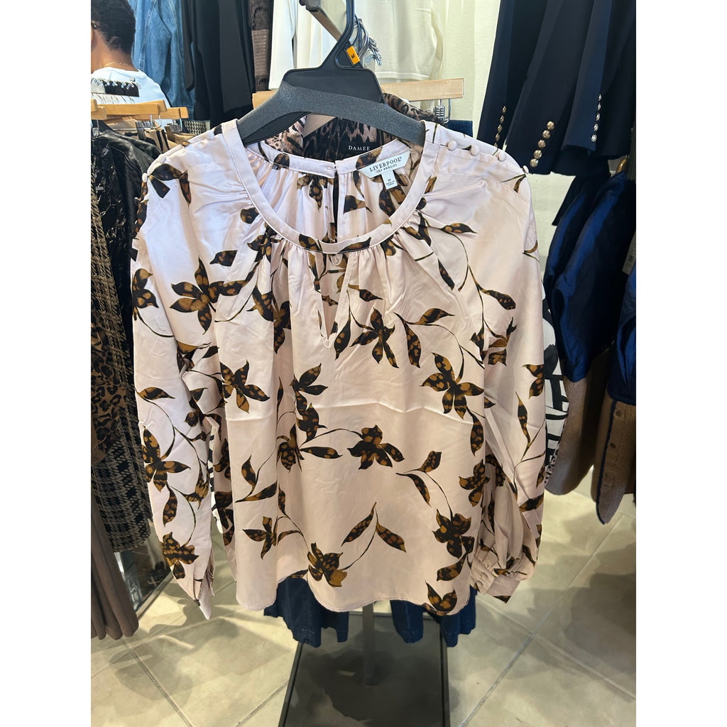 Liverpool Floral Button Detail Blouse — Cream Floral — front