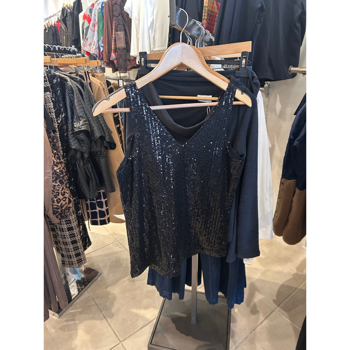 NIC+ZOE Sequin Knit Tank — Black Onyx — back