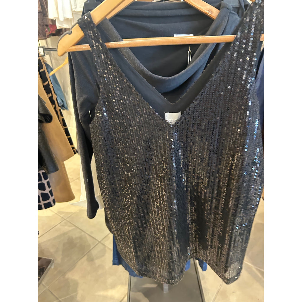 NIC+ZOE Sequin Knit Tank — Black Onyx — front