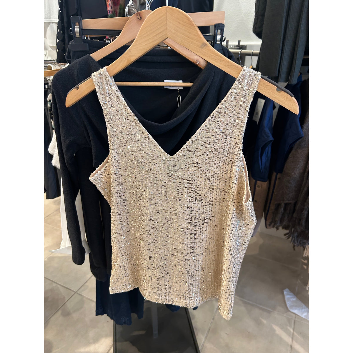 NIC+ZOE Sequin Knit Tank — Cream — back