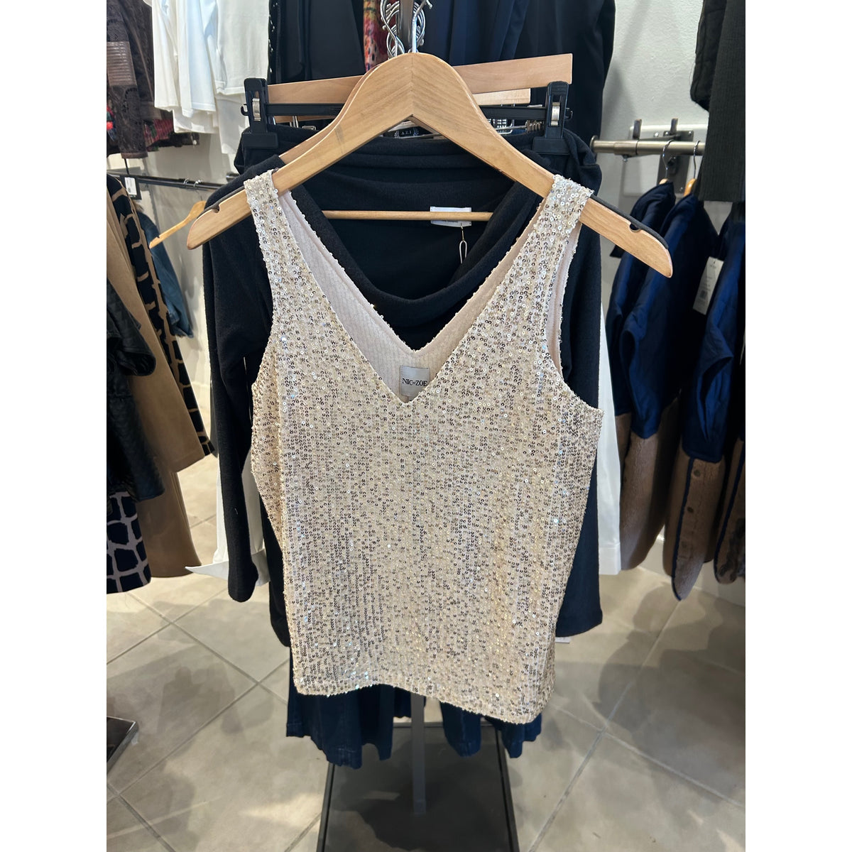 NIC+ZOE Sequin Knit Tank — Cream — front