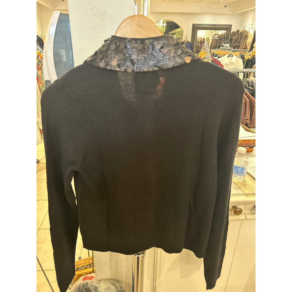 NIC+ZOE Sequin Collar Cardigan in Black Onyx, back view