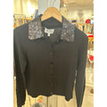NIC+ZOE Sequin Collar Cardigan in Black Onyx, front view
