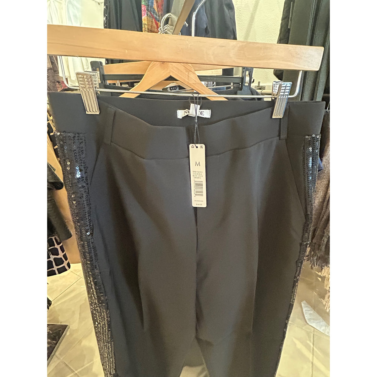 NIC+ZOE Lenox Sleek Stretch Sequin Tuxedo Pant — Black Onyx — front
