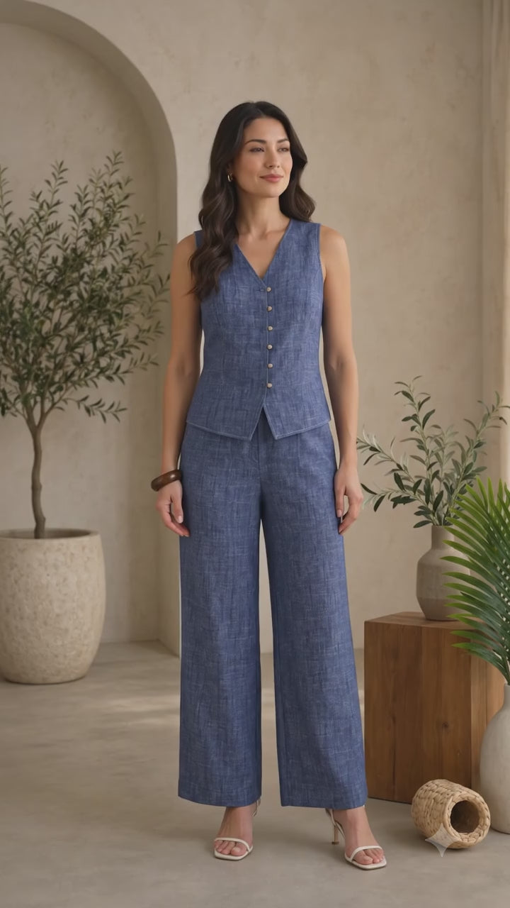 The ZOE and CLAIRE Linen Wide Leg Pant is an effortless wardrobe staple with the perfect balance of comfort and polish. Designed with a relaxed wide-leg silhouette, it drapes beautifully while giving you an easy, put-together look. The pull-on style adds everyday comfort, making it ideal for work, travel, lunch dates, or weekend outings. Pair it with a blouse and heels for a dressed-up finish, or keep it casual with a simple tee and sandals.
