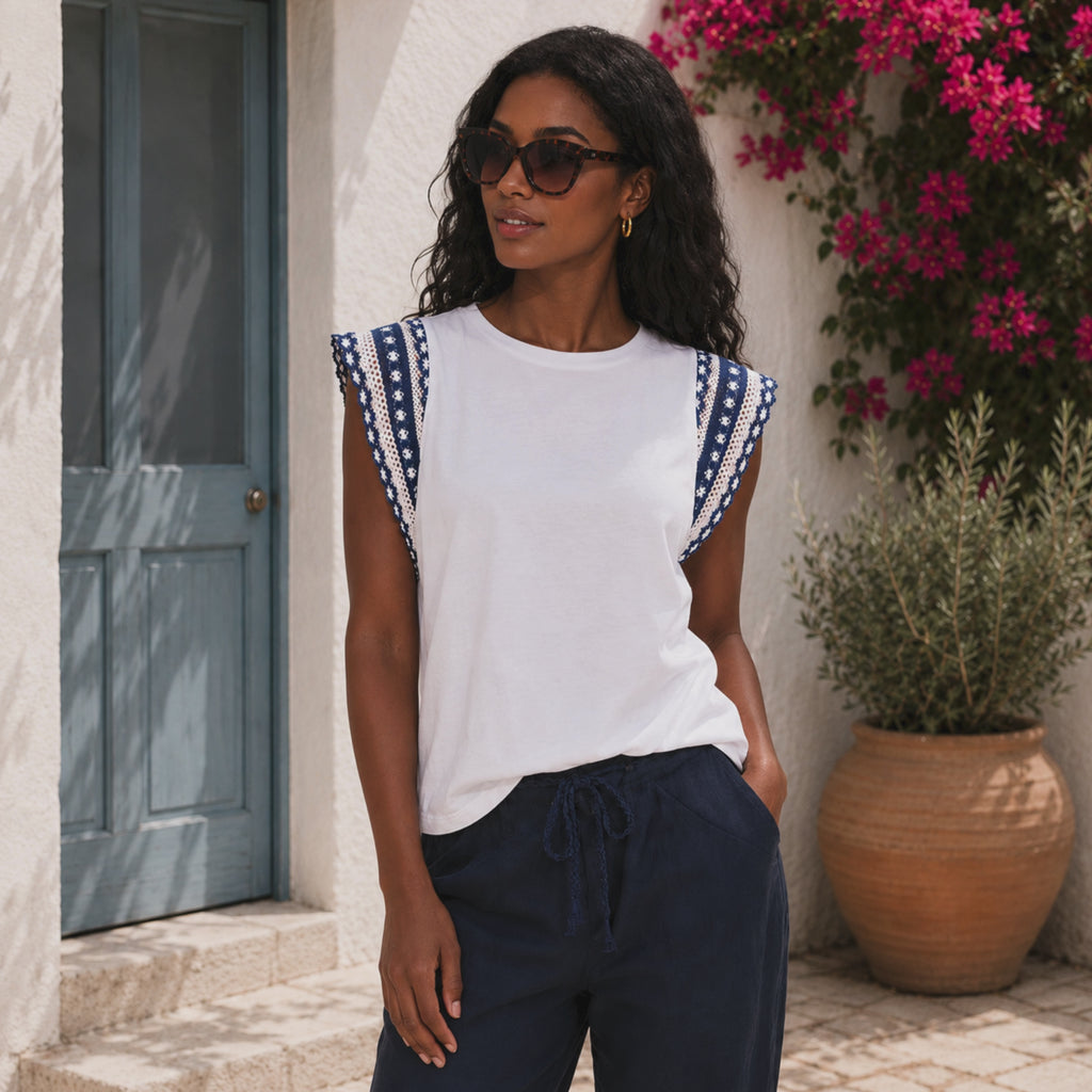Nic + Zoe Knit Trim Cotton Slub Top