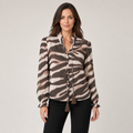 Spanner Tiger Metallic Bronze Stripe Lined Blouse, front view on model