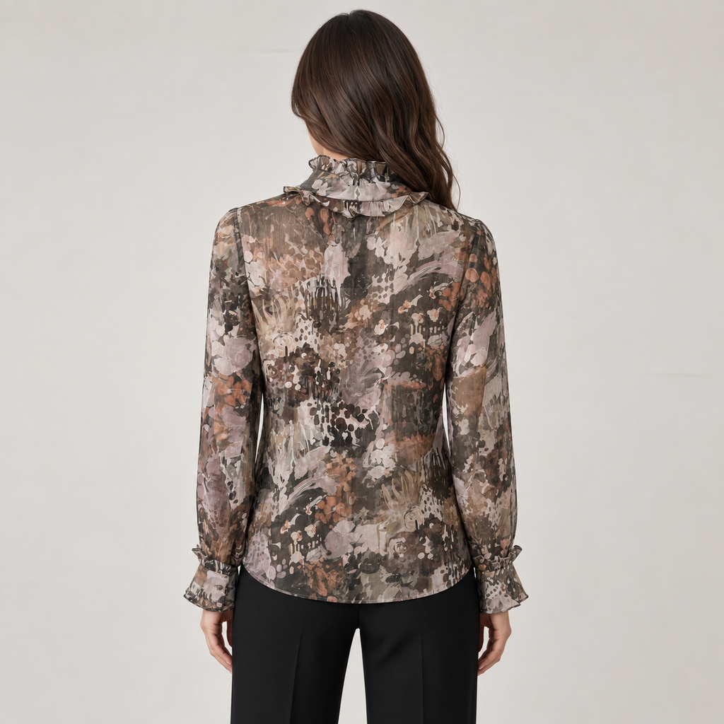 Spanner Floral Neck Tie Shirt, back view on model