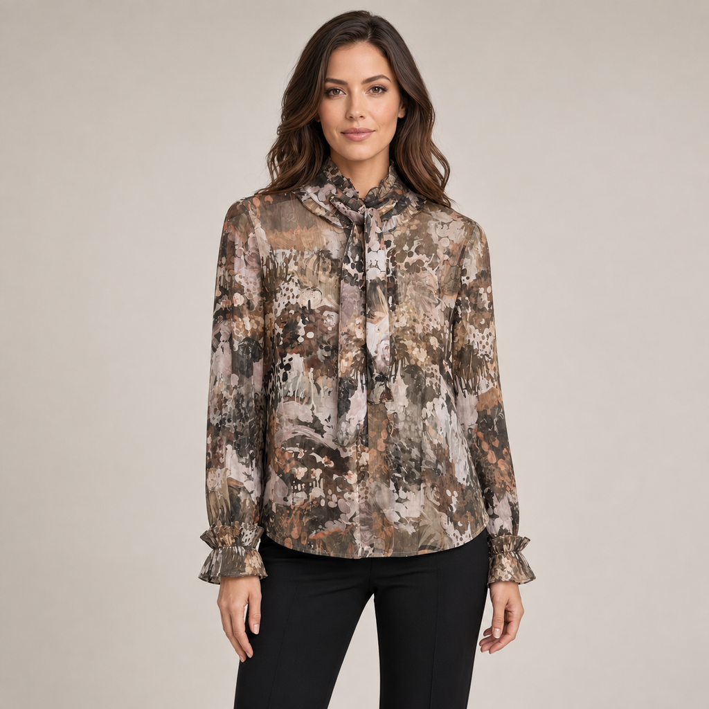 Spanner Floral Neck Tie Shirt, front view on model