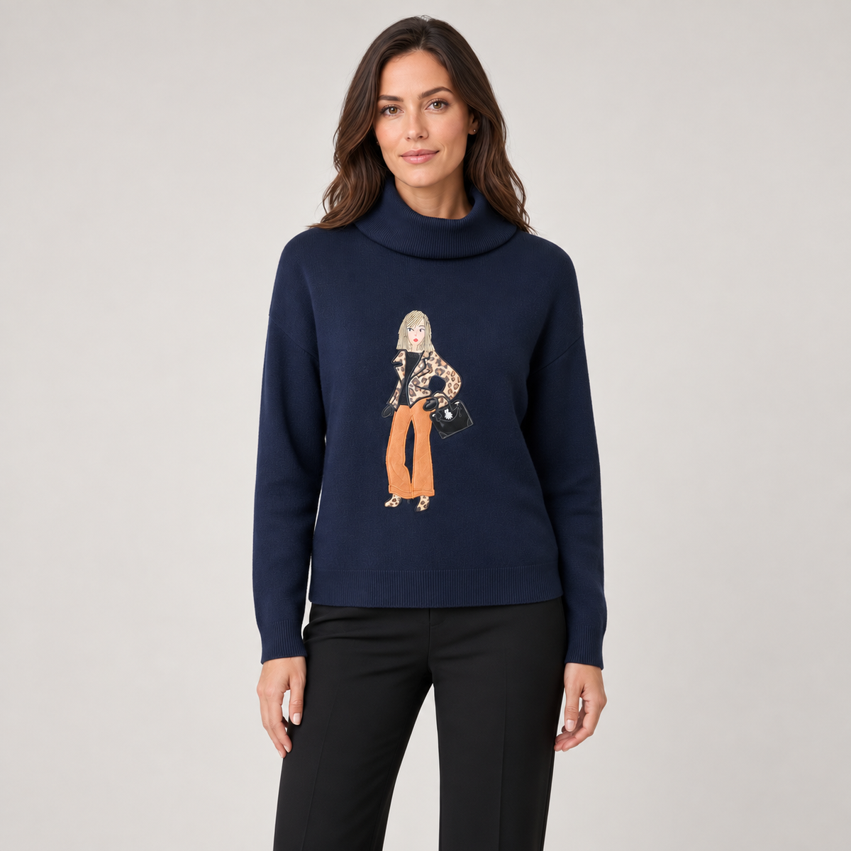 Spanner "Leopard Coat" Long Sleeve T-Shirt, front view on model